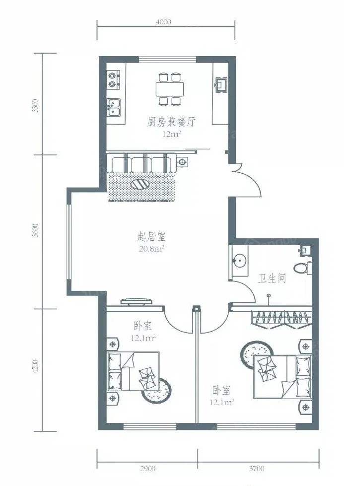 宜福·九郡2室2厅1卫户型图
